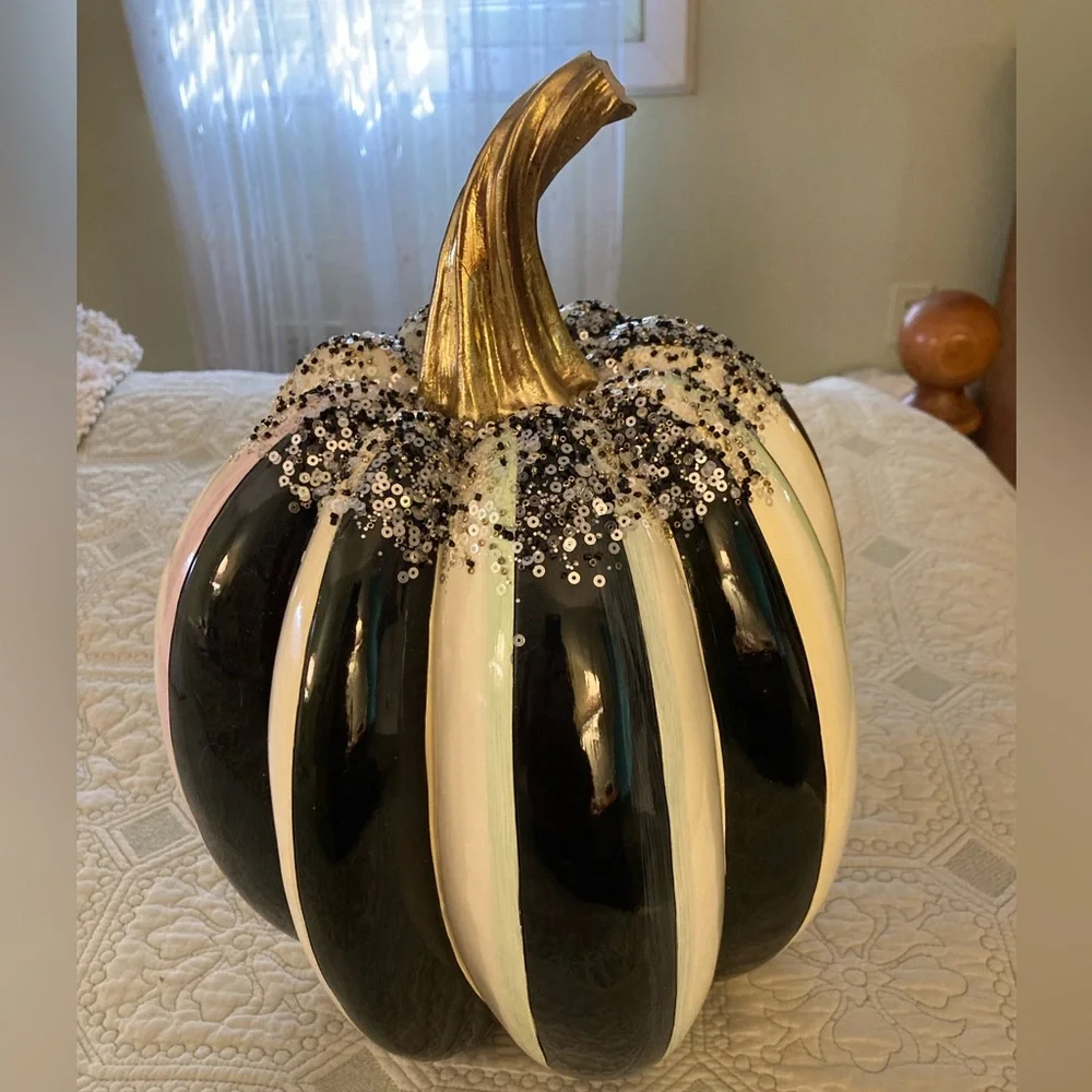 MACKENZIE CHILDS Beaded Striped Pumpkin Medium 10 inch